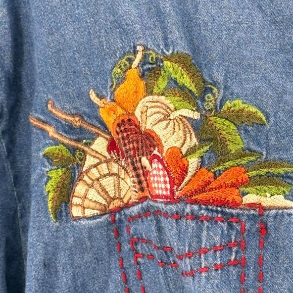 Vtg‎ Bobbie Brooks Denim Shirt Womens 22W 24W Autumn Harvest Embroidery Fall - Picture 4 of 7